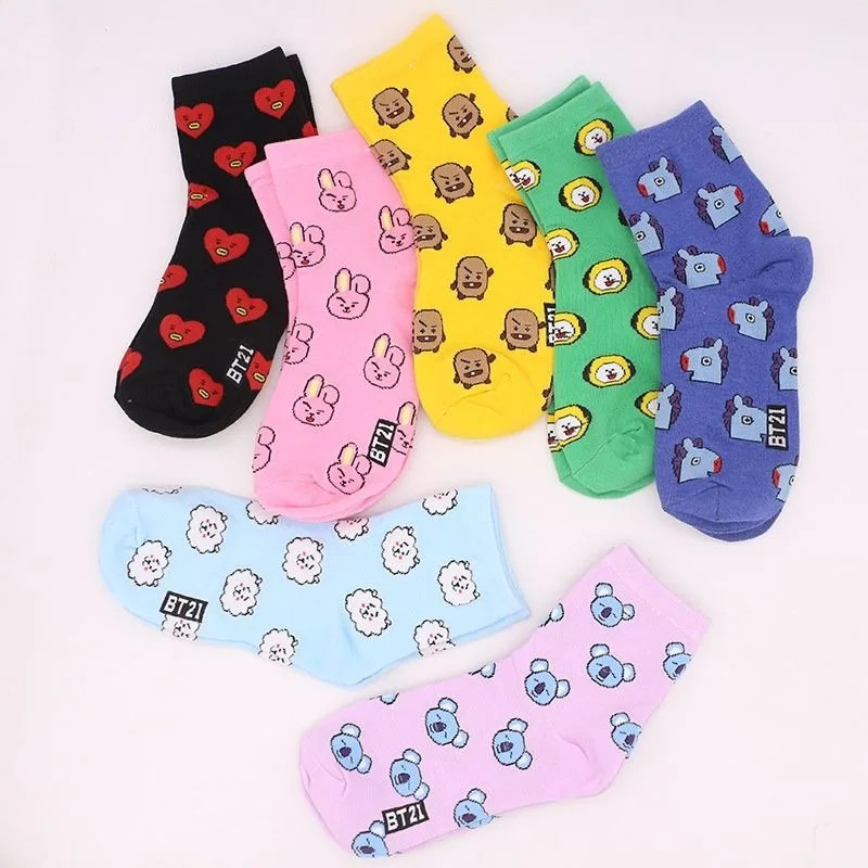 Tippet Line - Calcetines Kawaii BT21 de dibujos animados,