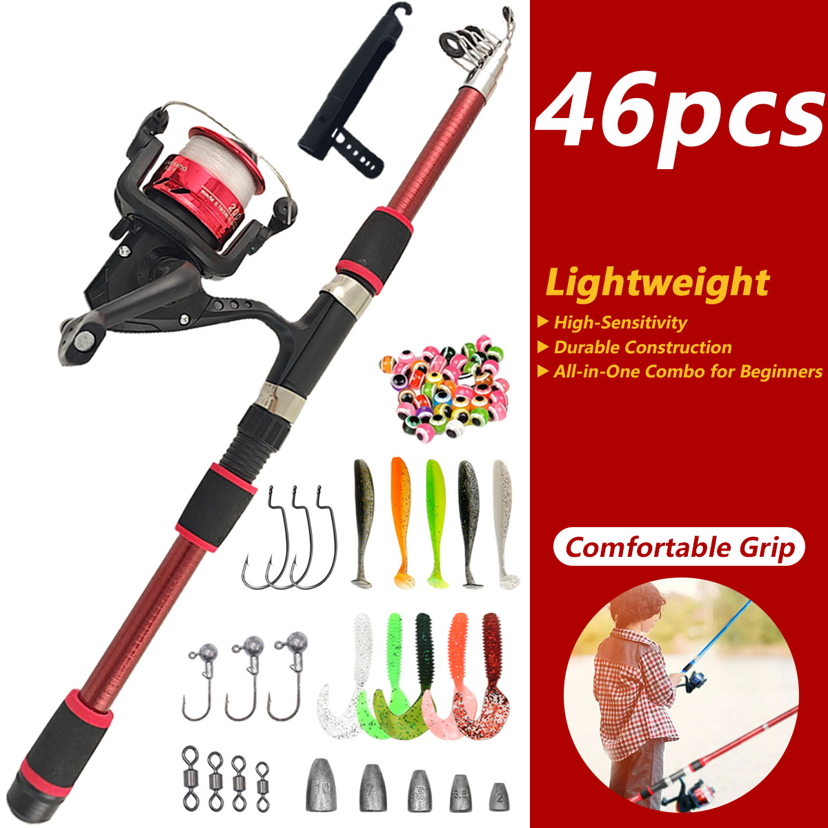Freshwater Line - Combo de Caña de Pescar Telescópica
